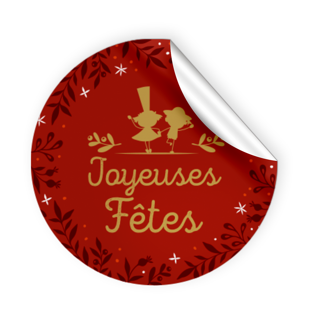 ETIQUETTES ADHESIVES- BOITE DE 200 - JOYEUSES FETES - MIAM BREIZH RONDE ROUGE