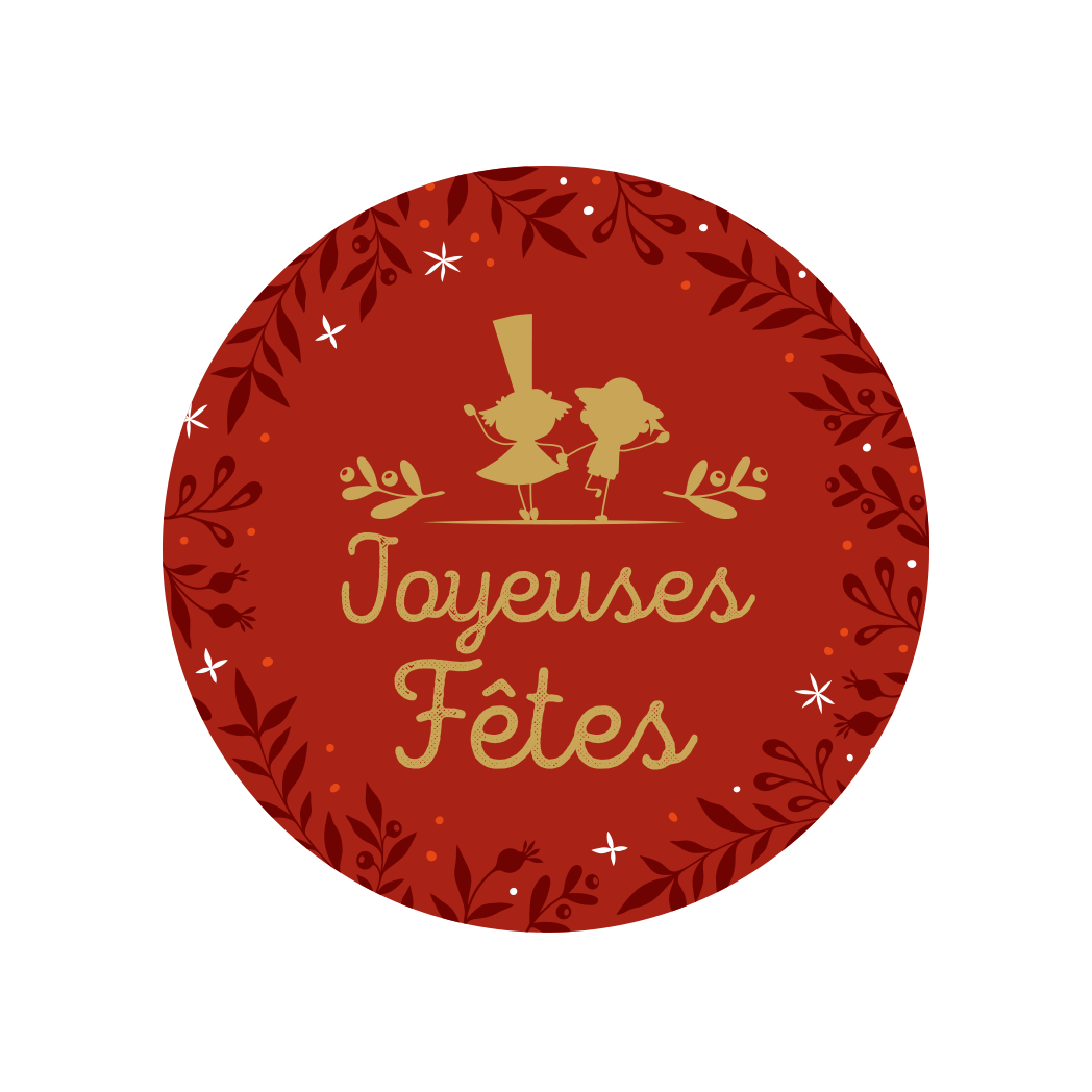 ETIQUETTES ADHESIVES- BOITE DE 200 - JOYEUSES FETES - MIAM BREIZH RONDE ROUGE