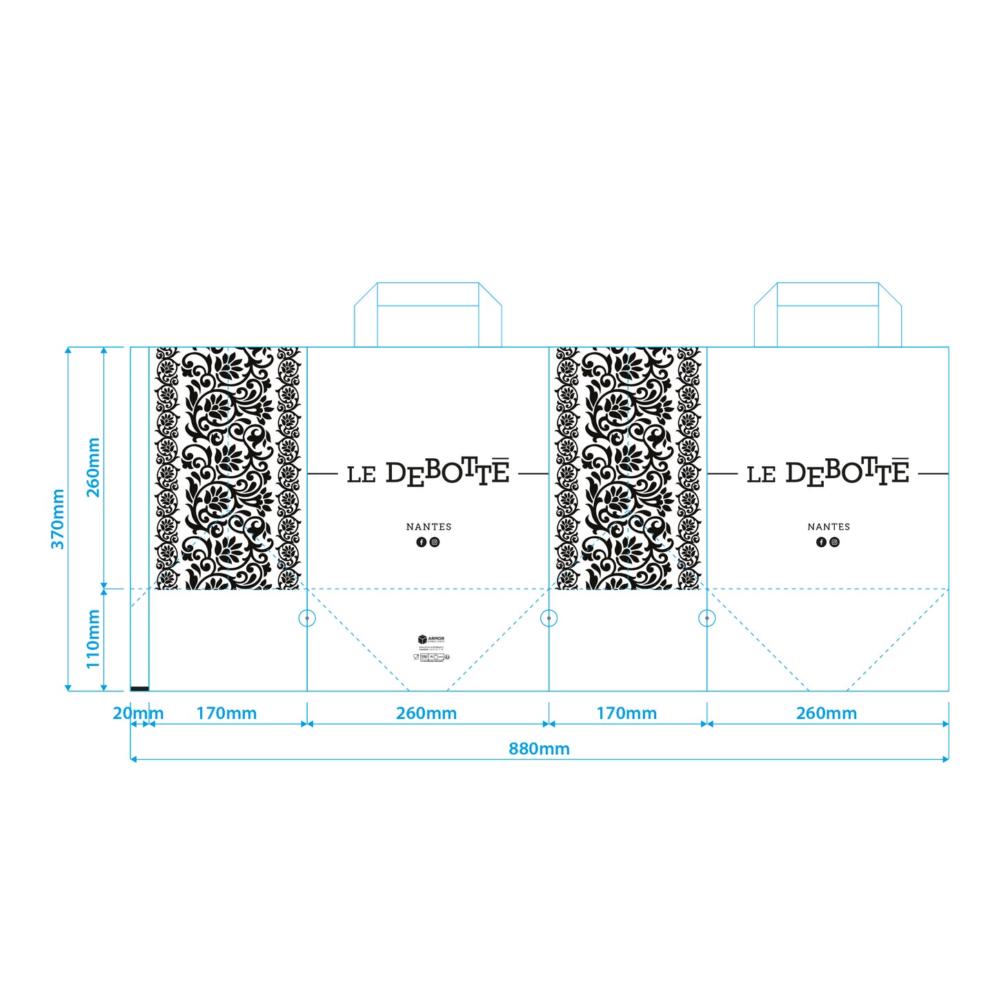 SACS KRAFT BL PP 26+17X24 PERSONNALISE LE DEBOTTE