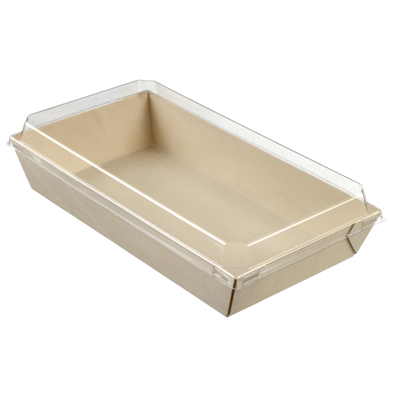 BARQUETTE EN BOIS AVEC COUVERCLE EN PET - 700 ML -180X130X40 MM