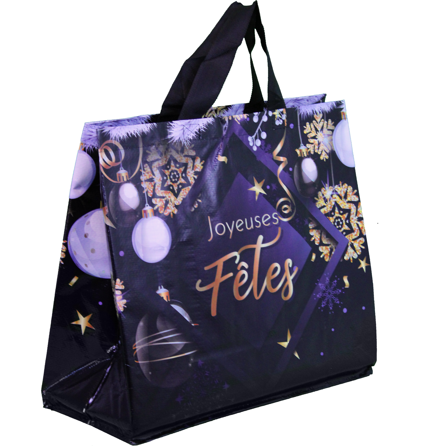 SACS CABAS POLYPRO - JOYEUSES FETES - 44+20X40 CM - NOIR