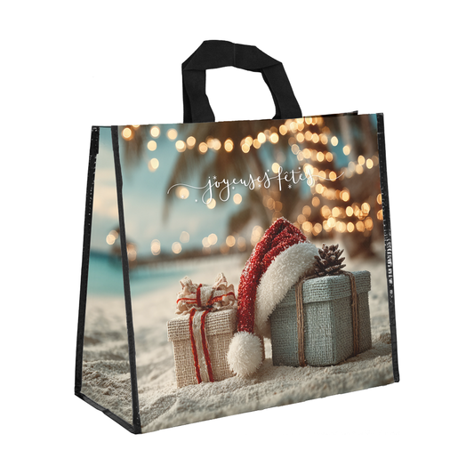 SACS CABAS POLYPRO - JOYEUSES FETES - 44+20X40 CM - NOEL AU SOLEIL