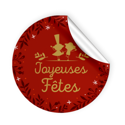 ETIQUETTES ADHESIVES- BOITE DE 200 - JOYEUSES FETES - MIAM BREIZH RONDE ROUGE