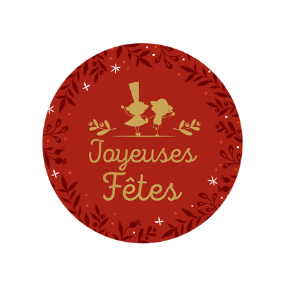 ETIQUETTES ADHESIVES- BOITE DE 200 - JOYEUSES FETES - MIAM BREIZH RONDE ROUGE