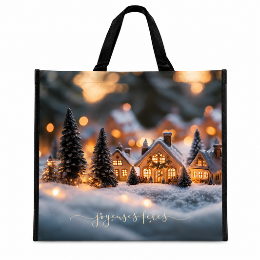 SACS CABAS POLYPRO - JOYEUSES FETES - 44+20X40 CM - CHALET + SAPINS
