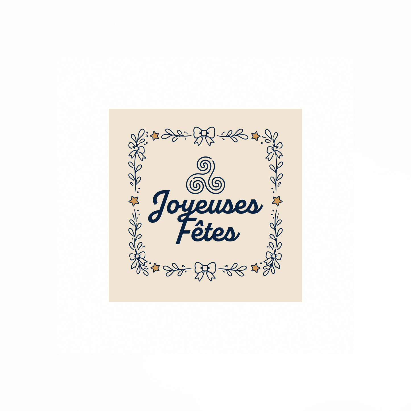 ETIQUETTES ADHESIVES- BOITE DE 200 - JOYEUSES FETES - MIAM BREIZH CARRE BEIGE - NOUVEAU VISUEL