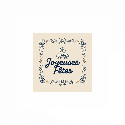 ETIQUETTES ADHESIVES- BOITE DE 200 - JOYEUSES FETES - MIAM BREIZH CARRE BEIGE - NOUVEAU VISUEL