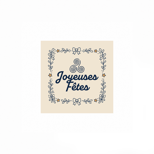 ETIQUETTES ADHESIVES- BOITE DE 200 - JOYEUSES FETES - MIAM BREIZH CARRE BEIGE - NOUVEAU VISUEL