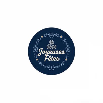 ETIQUETTES ADHESIVES- BOITE DE 200 - JOYEUSES FETES - MIAM BREIZH RONDE BLEU - NOUVEAU VISUEL