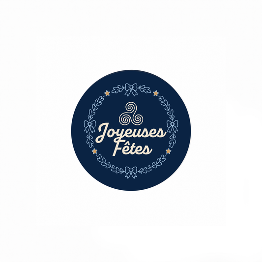 ETIQUETTES ADHESIVES- BOITE DE 200 - JOYEUSES FETES - MIAM BREIZH RONDE BLEU - NOUVEAU VISUEL