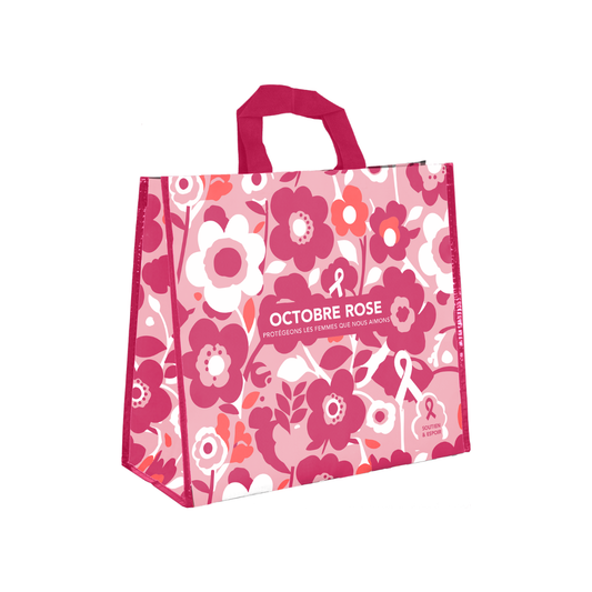 SAC CABAS POLYPRO - OCTOBRE ROSE- 44+20X40 CM