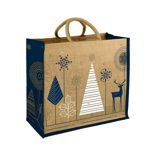 SACS CABAS JUTE "NOEL ETOILE" AVEC ANSES EN COTON ROND - 42+18X35 CM