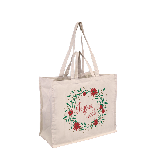 SACS CABAS EN COTON "JOYEUX NOEL" - 44+20X40 CM
