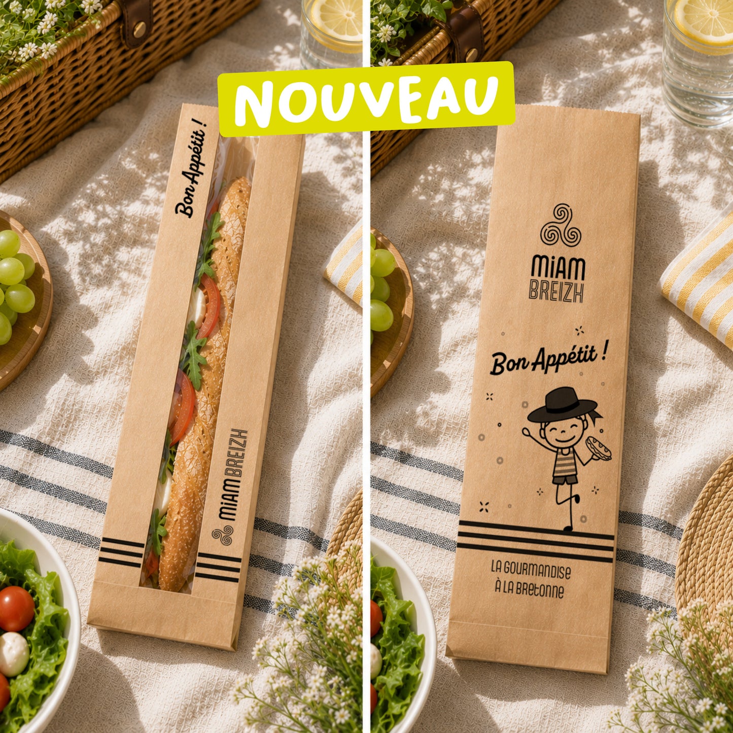 SAC SANDWICH MIAM BREIZH BRUN AVEC FENETRE CENTRALE - 100+60X340 MM