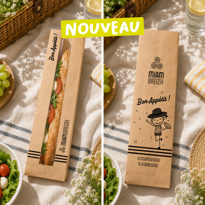 SAC SANDWICH MIAM BREIZH BRUN AVEC FENETRE CENTRALE - 100+60X340 MM