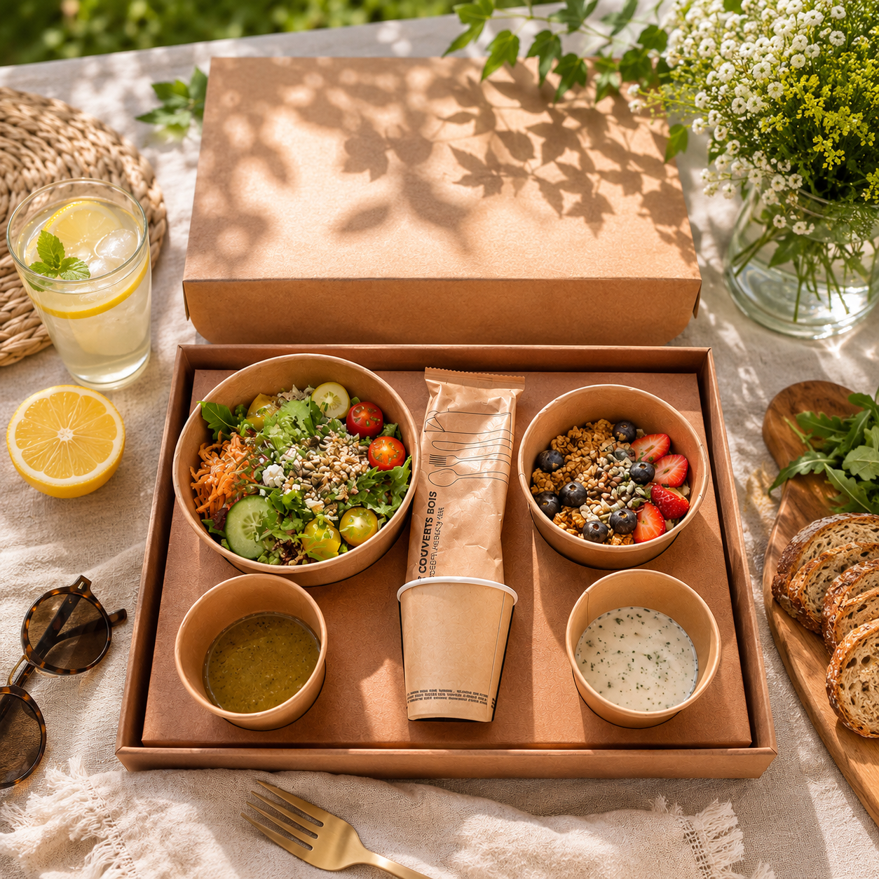 PLATEAU REPAS EN CARTON AVEC COUVERCLE