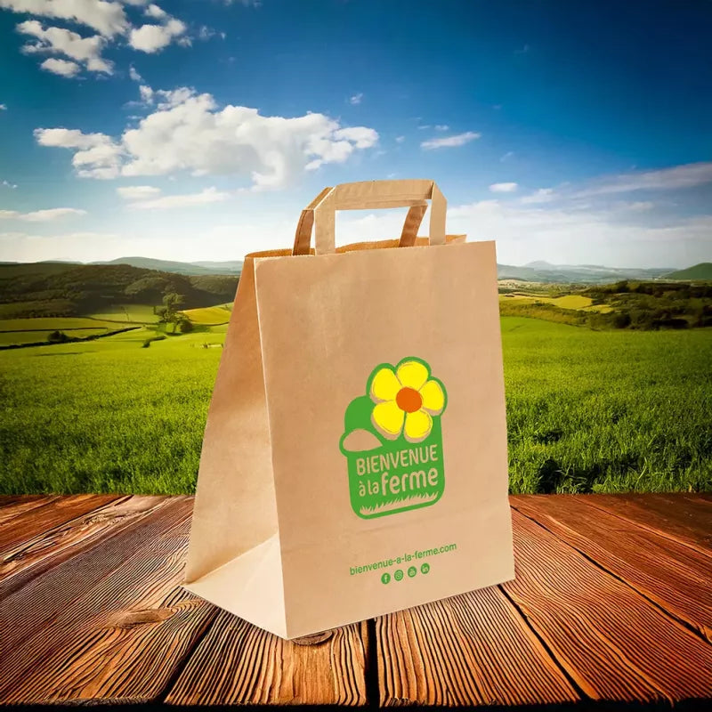 SACS KRAFT BRUN PP 18+8x22 PERSO BIENVENUE A LA FERME